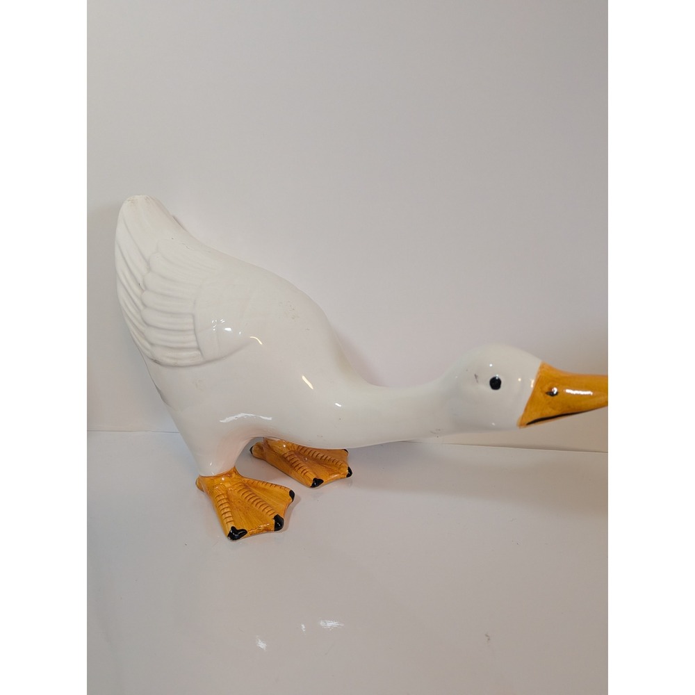 Vintage White Ceramic Goose Figurine Farmhouse Decor Porcelain Bird Statue 11in